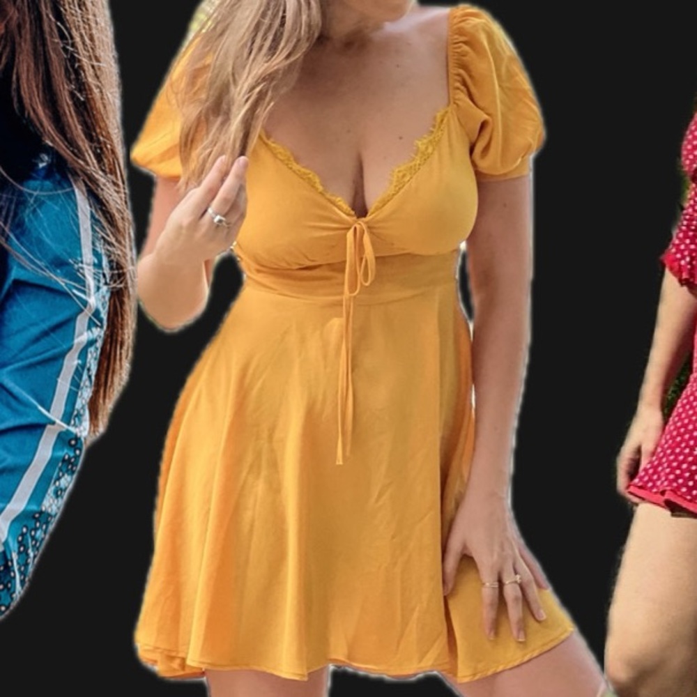 Boohoo Mustard Puff Sleeve Mini Dress